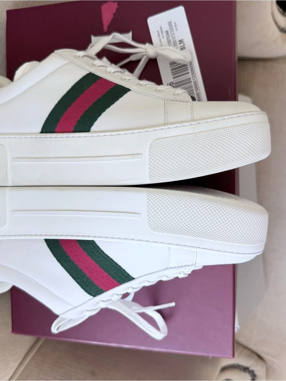 Gucci White Leather Sneakers with Red & Green Web